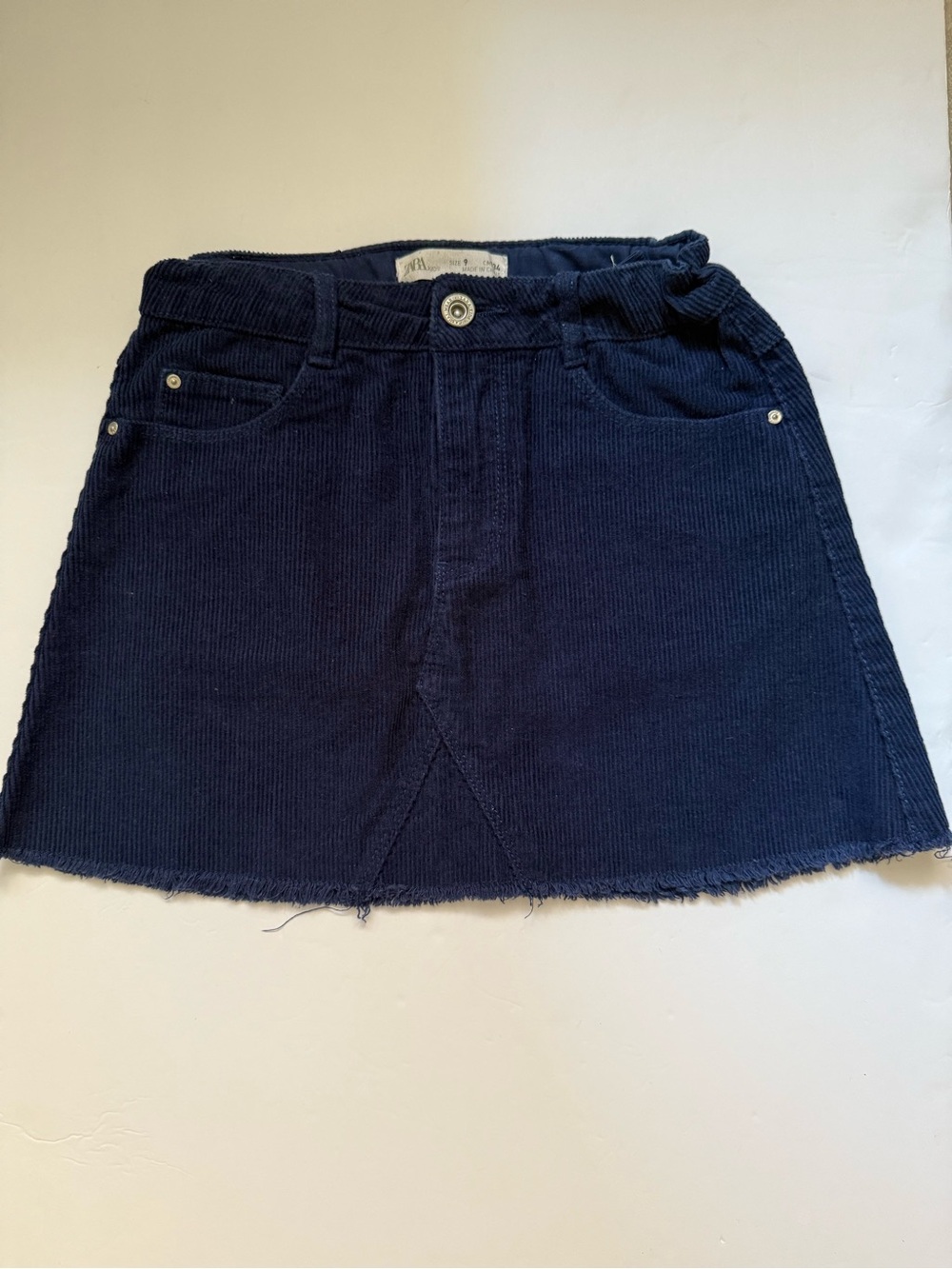 Zara Kids Navy Corduroy Raw Hem Mini Skirt Size 9